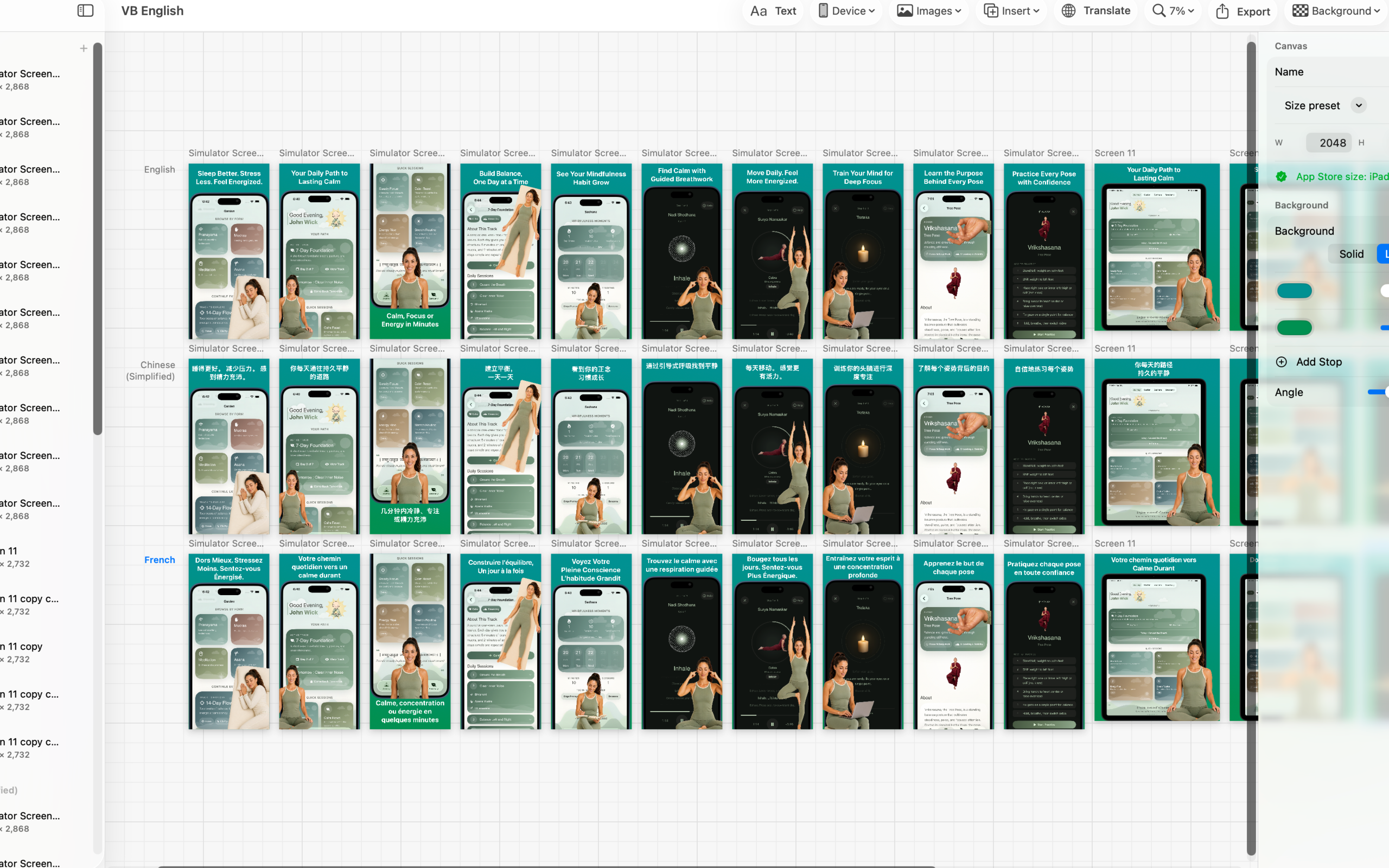 FrameLoom editor showing a polished App Store screenshot canvas